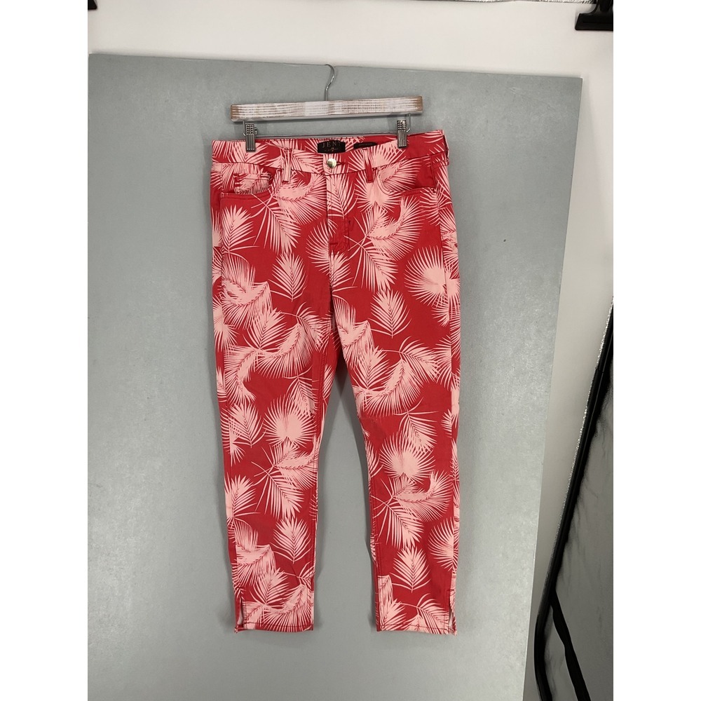 Jen7 Womens Ankle Skinny Jeans Red Pink Tropical Palm Leaf Print 10 - Picture 2 of 4